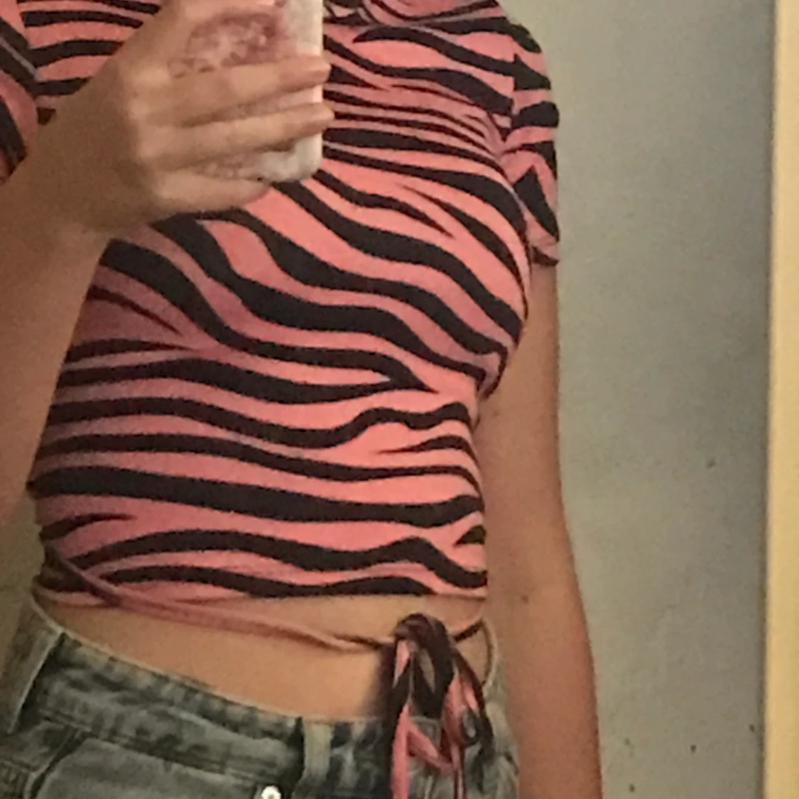 Rosa/svart croptop strlk XS