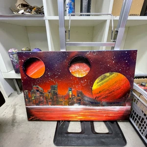  Fantasy city Painting galax tavla - En lagom stora tavla i varma färger, pris 450-500