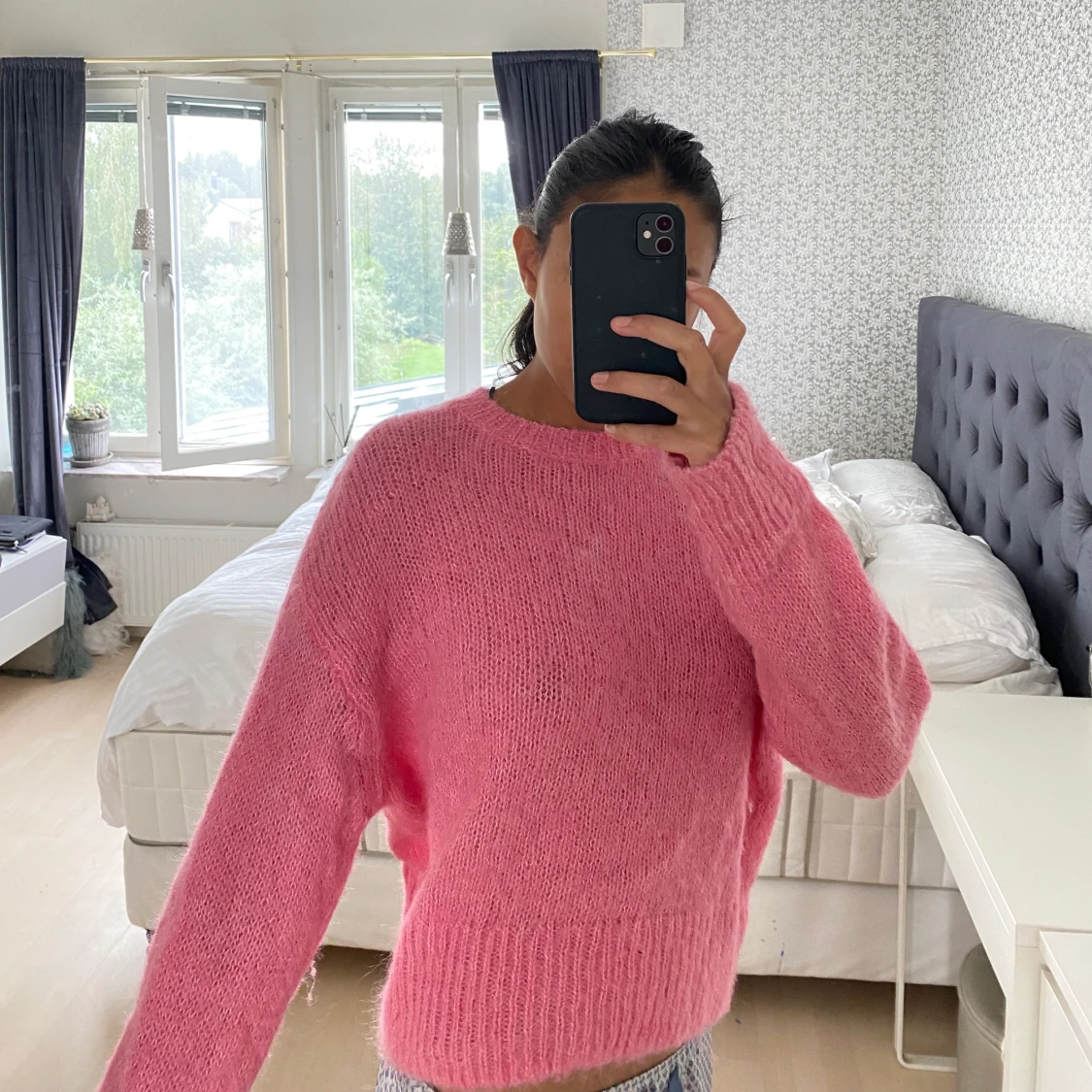 Rosa stickad tröja  - 90
