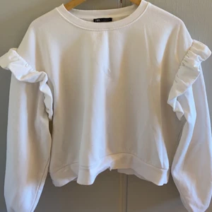 Volangtröja - Säljer denna trendiga tröja med fil detalj på armarna från Zara jag köpte förra året, jöttefin nu till hösten och går att matcha till mycket. Storlek L och sitter snyggt oversized på mig som vanligtvis har storlek S/M jag står för frakten💕