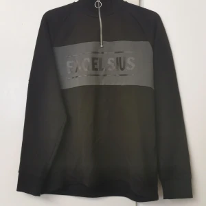 Svart tröja från H&M - Tröjan är i svart färg med en gröd slogan över bröstet där det står excelsius. Den köptes i H&m för två år sedan med har inte används på ett år. Tröjan har storleken M. 