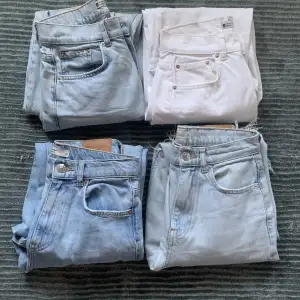 Olika jeans i stl 34 från Gina tricot, de mörkblå är låg midja, resten hög. 200kr/st