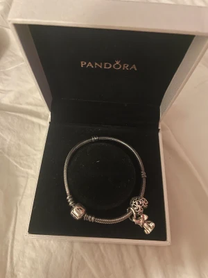 Pandora armband  - Ett armband från Pandora med 2 berlocker på. Säljer på grund av att jag inte använder den då den inte är min stil riktigt. Nypris 1400kr men säljer för 700.