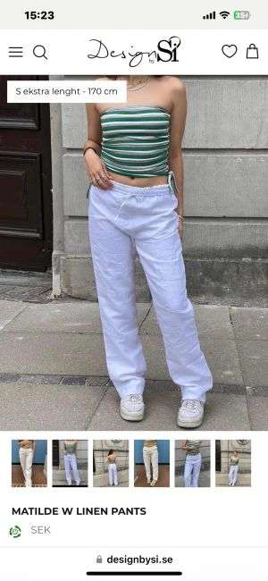 Linnebyxor Design By Si - Vita linnebyxor från Design By Si. Har modellen som är extra lång i benen o ch dom sitter perfekt på mig som är ca 169