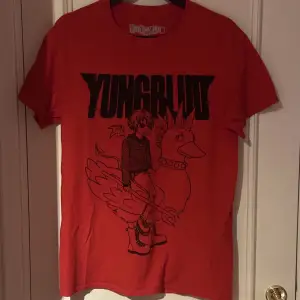 En röd T shirt av artisten Yungblud officiel merch. Storlek S unisex.  Katter finns i hemmet