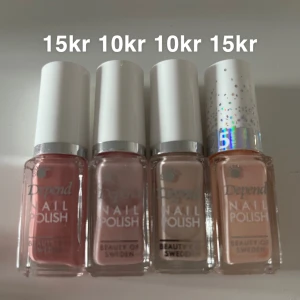 Nagellack - 4 nyanser av rosa nagellack från Depend. Det mörk/smuts rosa nagellacket är mest använt men ca 4 av 5 ml kvar. Det som är till höger om det mörkaste är skimrigt. Bara att höra av sig för fler bilder. 15 respektive 10kr styck. Alt. 40 kr för alla 