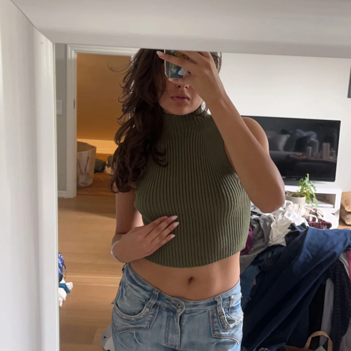 Grön stickad topp - 90