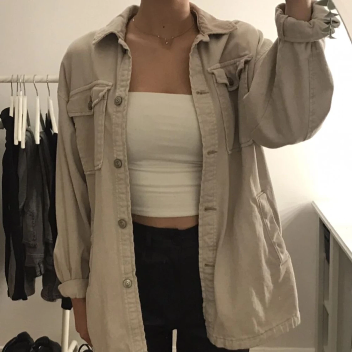 Beige oversized jeansjacka - 90