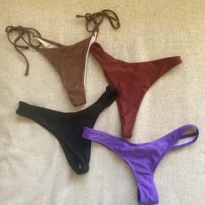 Bikini underdelar , Nelly& Shein - Svart underdel är SÅLD!  Lite olika underdelar.  Samtliga  i storlek S. De svarta är aldrig använda medans de bruna,vinröda och lila är använda några enstaka ggr🧡  styckvis för 50kr🌙