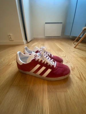 Adidas gazelle röda - Säljer nu dessa otroliga skor för att de är för små för mig tyvärr. De är i ett jättefint skick, använda max 10 gånger! Storlek 39 1/3 ❤️