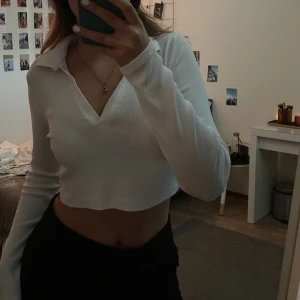 Långärmad tröja  - Säljer en vit långärmad topp som är ribbad ifrån Zara i storlek L men passar en som är S. Inga tecken på användning💕