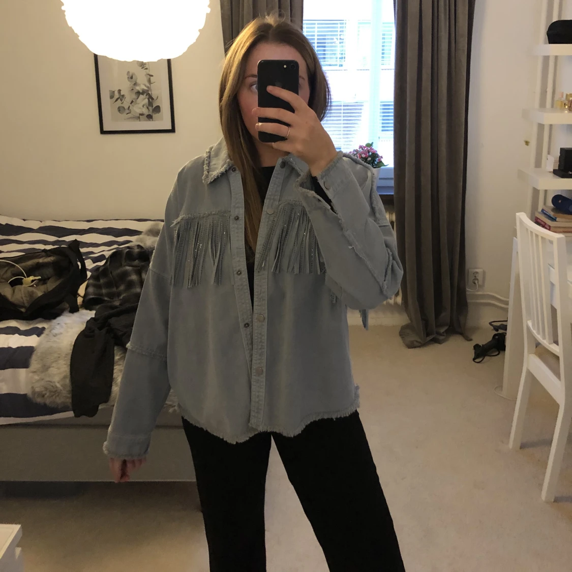 Jeansjacka med snygg glitterdetalj - 90