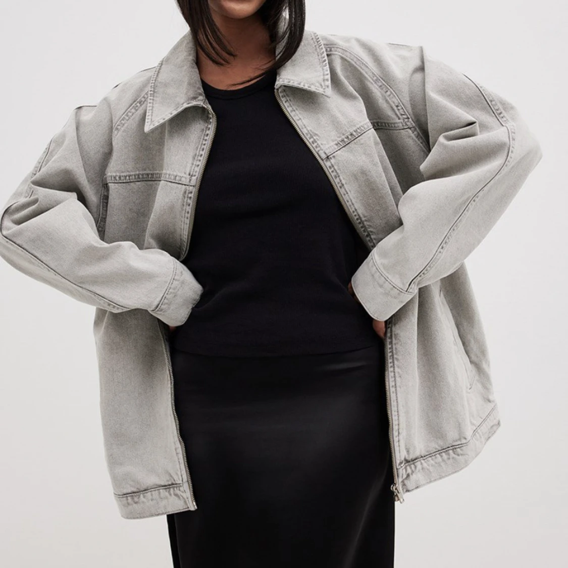 Oversized grå jeansjacka - 90