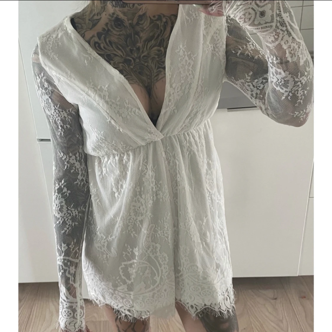 Nelly - Vit playsuit, spets, strl S 