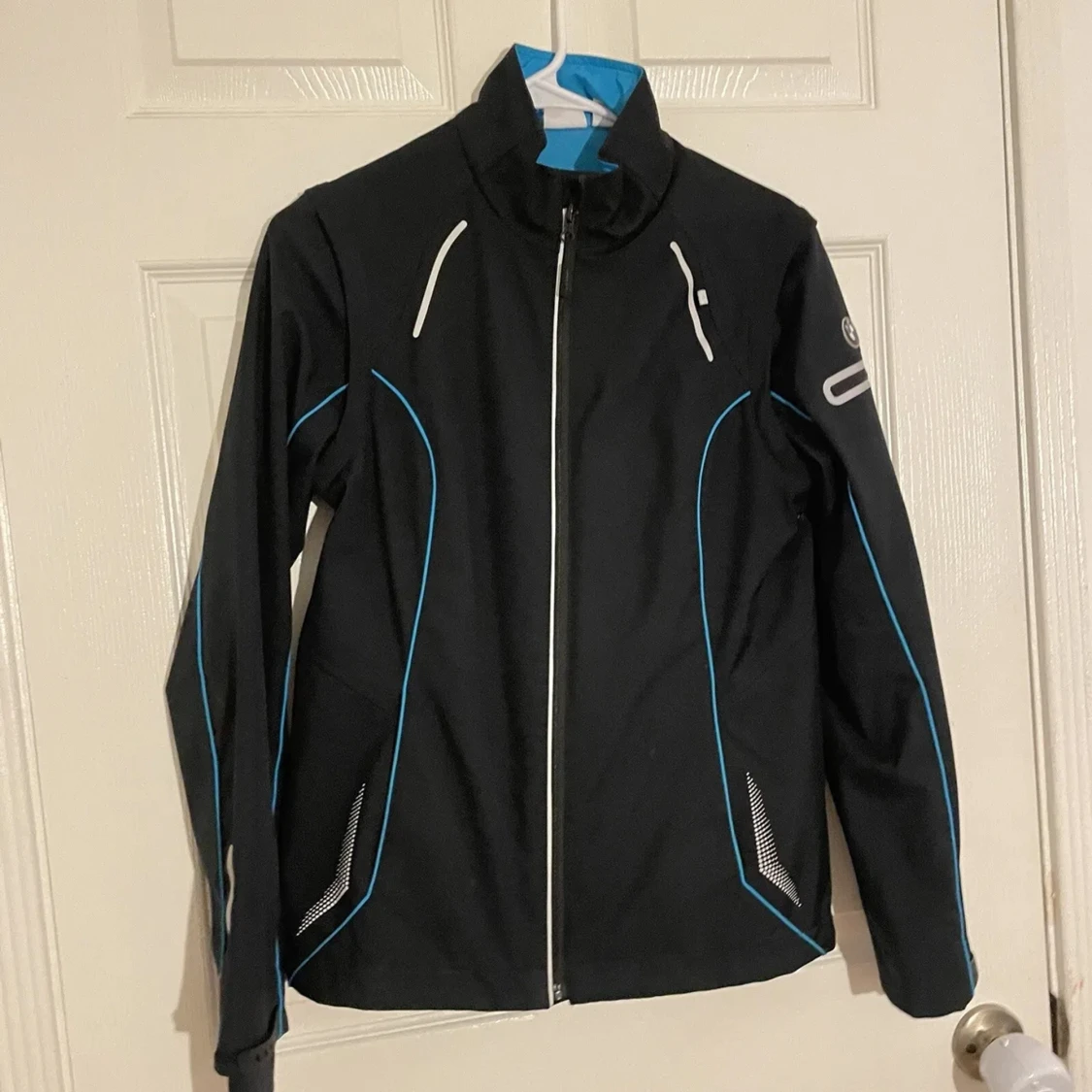 BMW athletics jacket electric turquoise blue pockets - 91