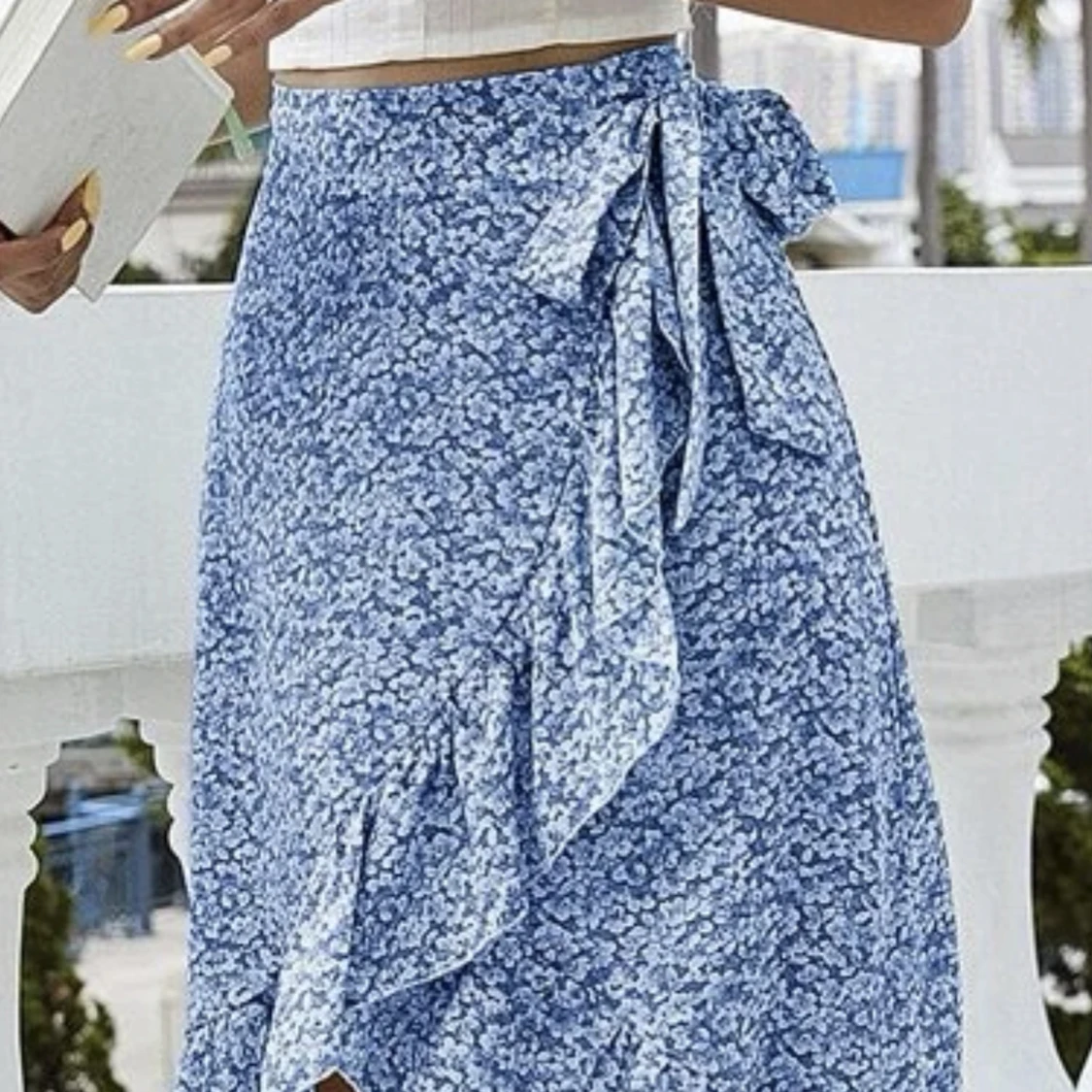 Långkjol blå, blommig  - 90