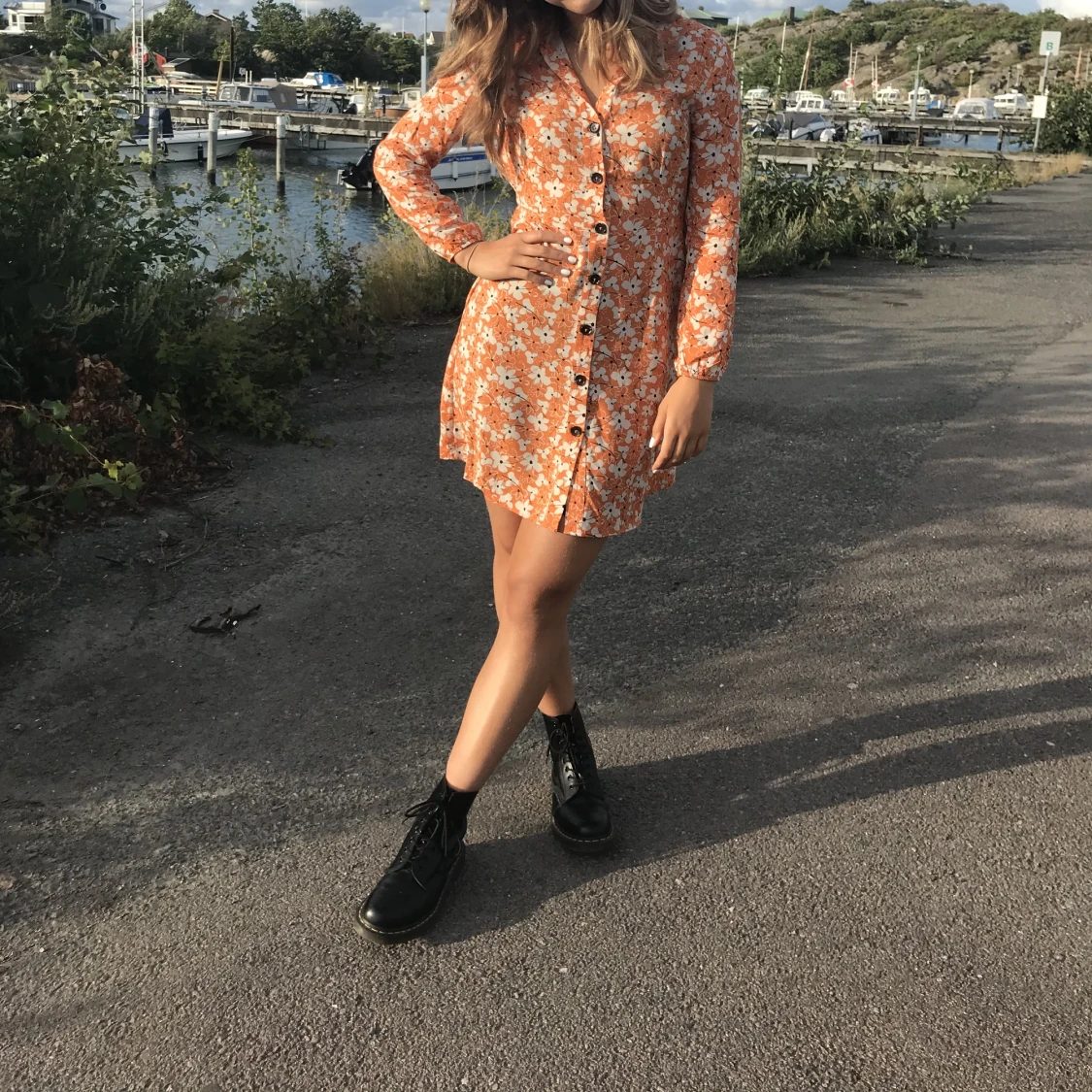 Orange blommig klänning Stl S