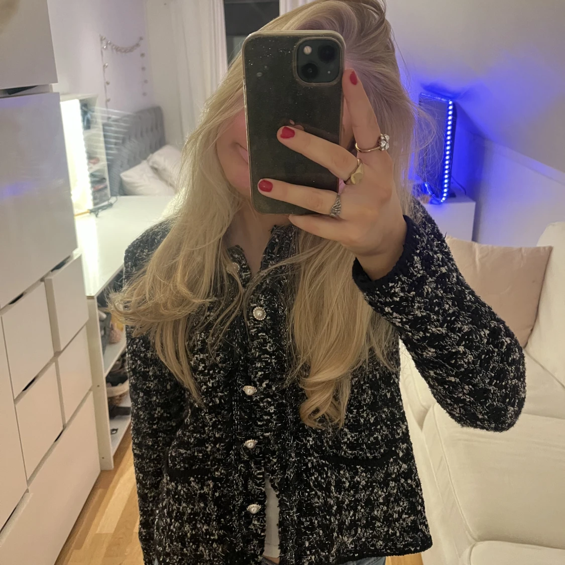 Cardigan svart ruting