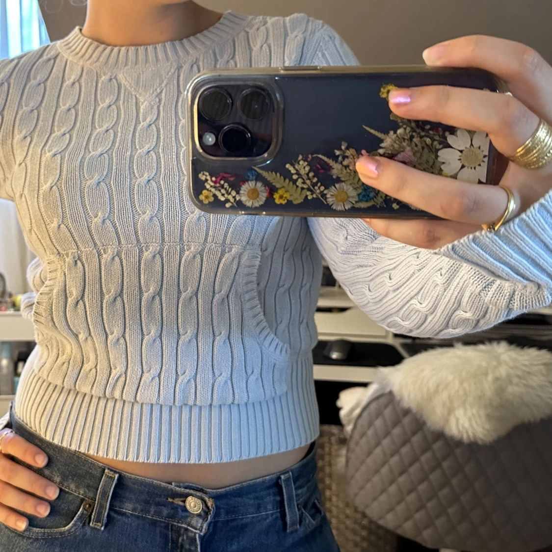 Ljusblå polo jeans tjocktröja  - 91