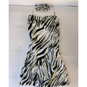 Säljer min helt oanvända festklänning i zebramönster! Den går i vitt, svart och lite grönt. 