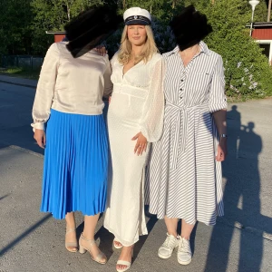 Vit långklänning  - Säljer min superfina studentklänning från NA-KD i storlek 36, tyvärr kommer den inte komma till användning igen, endast använd 1 gång och inga fläckar alls. Jag är 169cm lång och passa perfekt med och utan klackar. Nypris 500kr