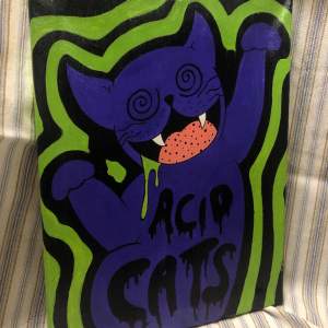 Handmålad tavla med motivet ”acid cat” 
