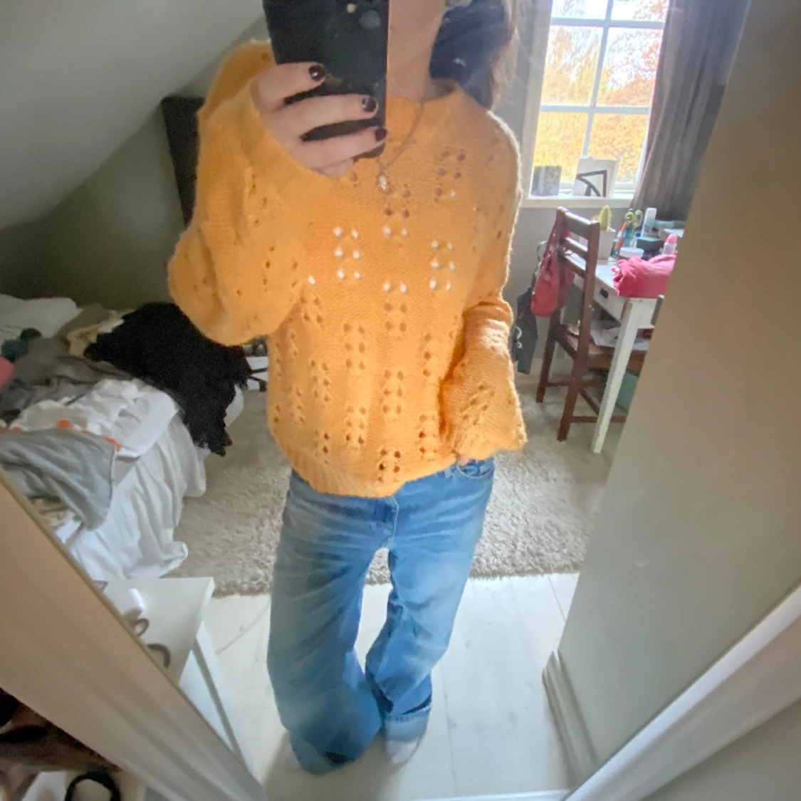 Orange stickad tröja - 90