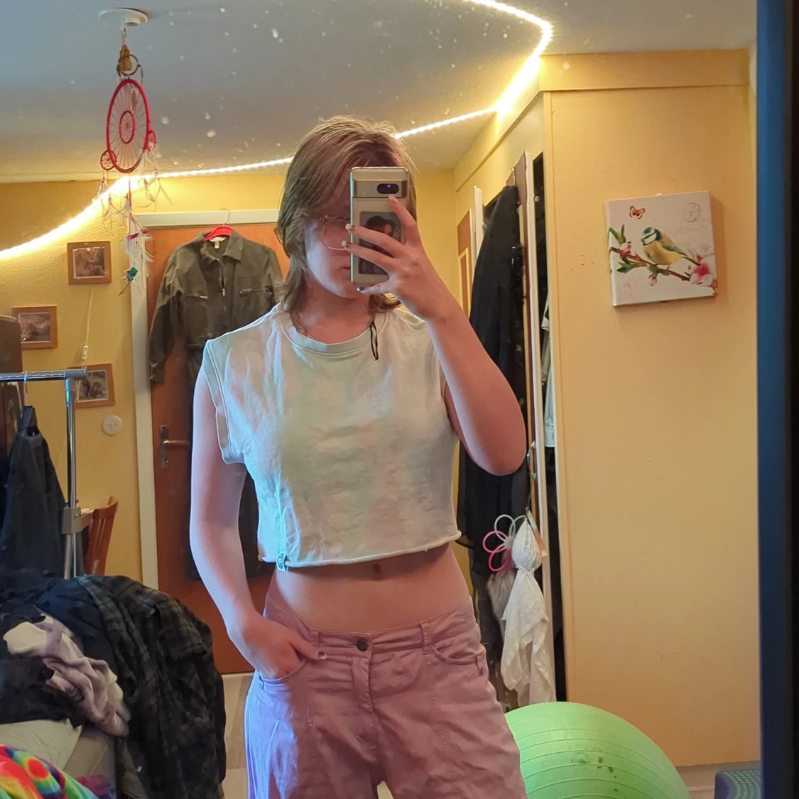 Blå, rosa och vitt linne