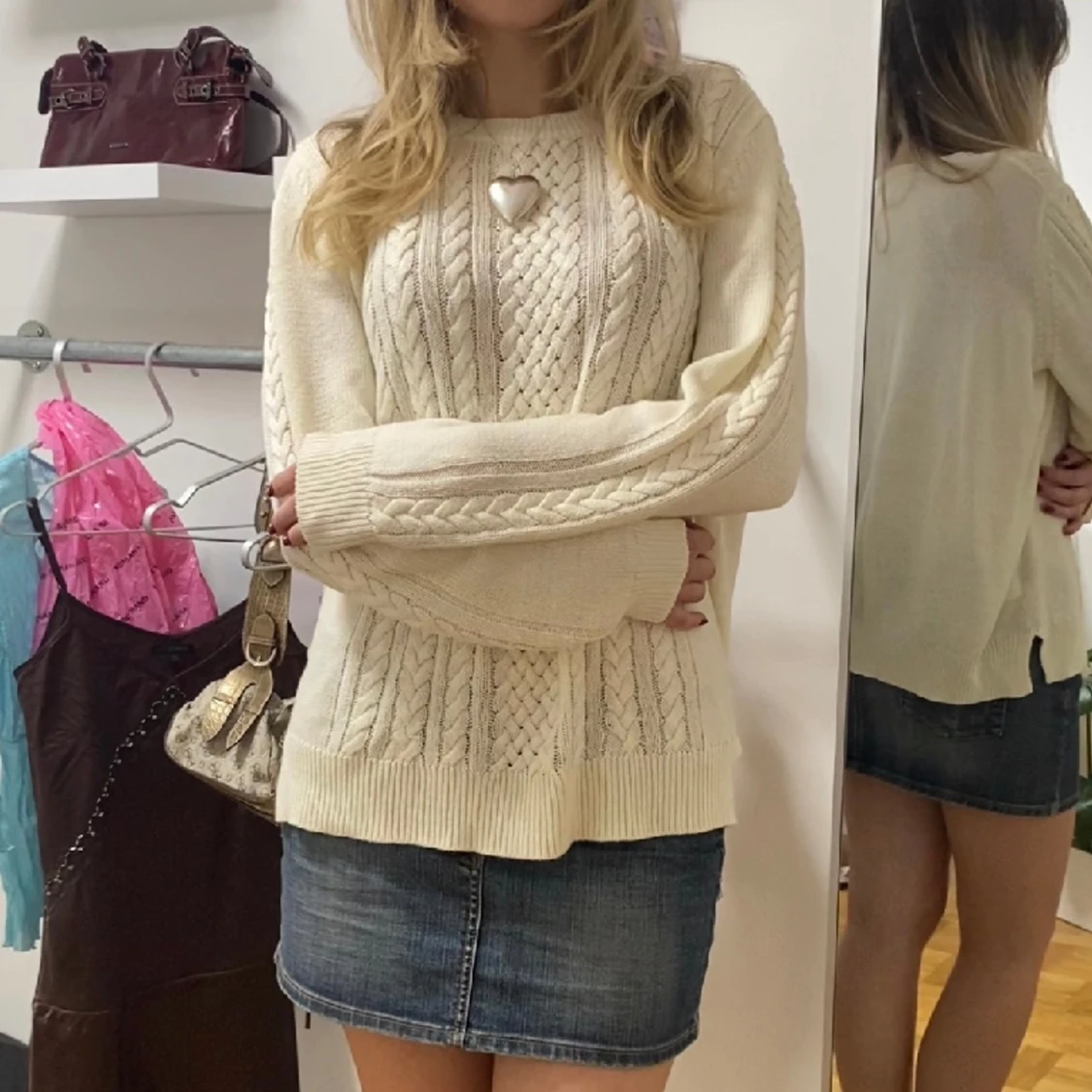 Crémevit stickad tröja - 90