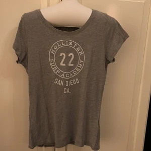 T-shirt Hollister  - Ljusgrå tröja med broderad text i vitt. Snygg Söm i ryggen. Jättemjuk. St L, men smal modell. Lite använd , jättefint skick