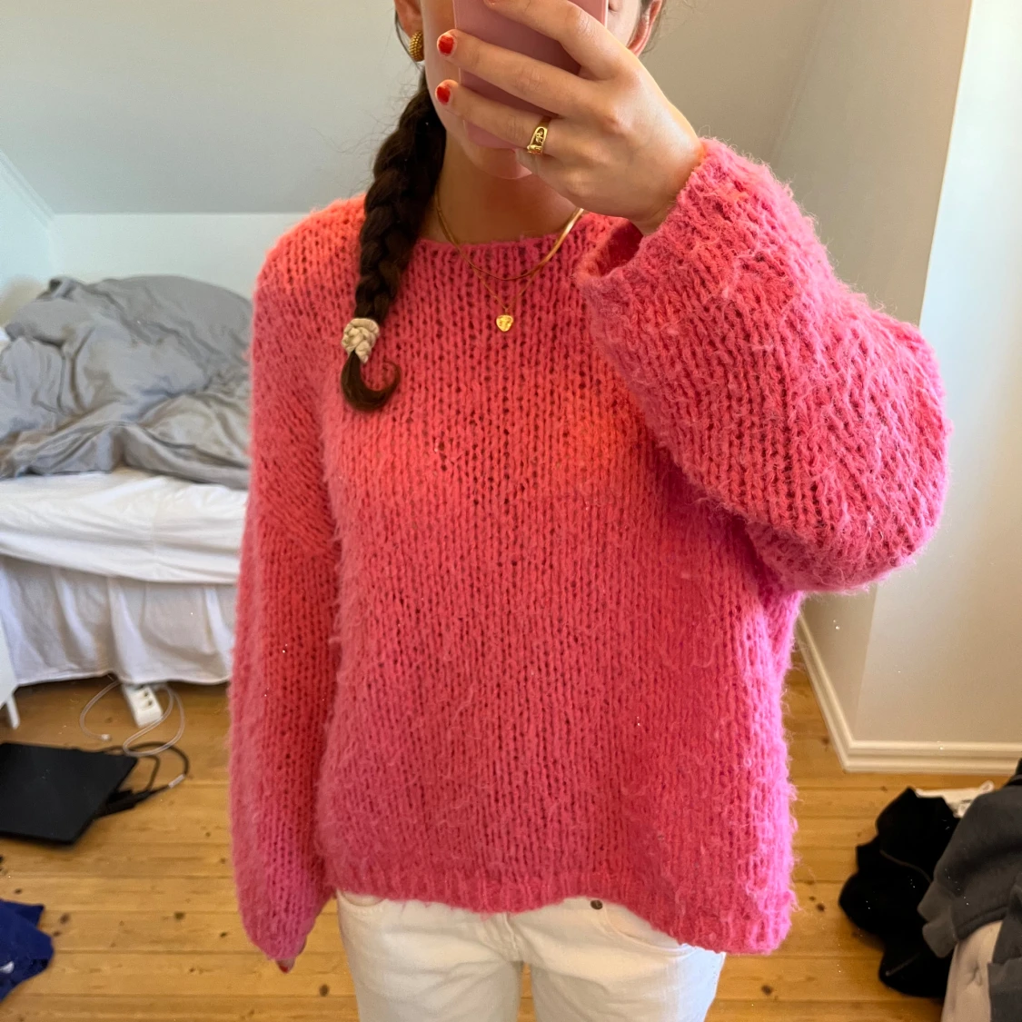 Rosa stickad tröja - 90