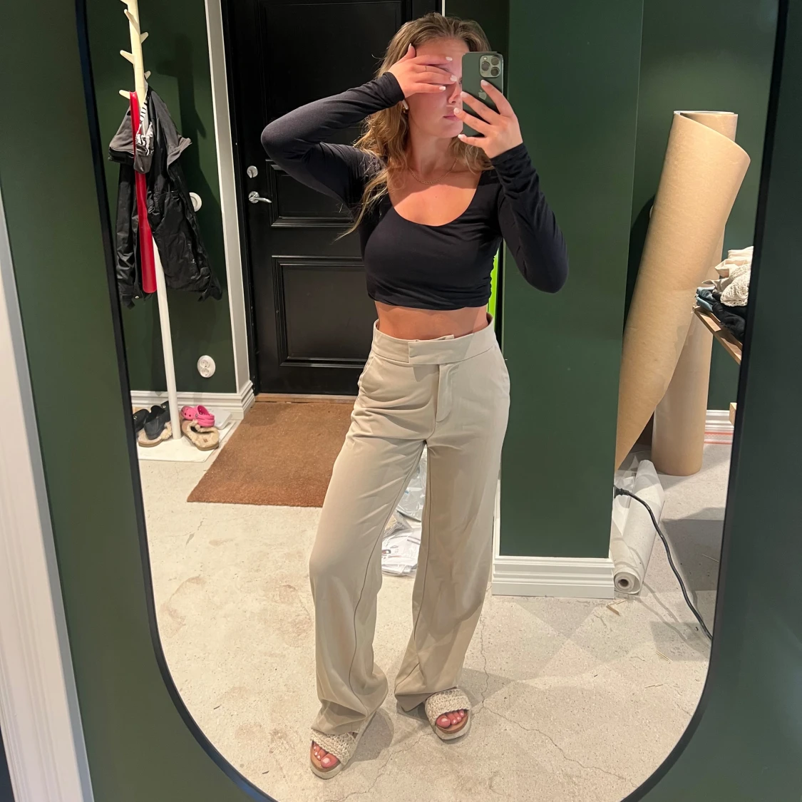 Beiga kostymbyxor - 90