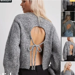 Stickad tröja med öppen rygg  - Säljer nu min fina stickade tröja med öppen rygg ifrån nakd, använd få gånger så i nyskick🫶🏼 Nypris är 450kr, egna bilder gå att få✨