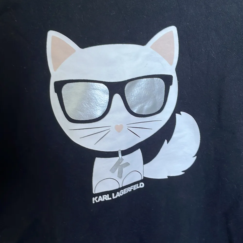 Jättefin lång tjocktröja från Karl Lagerfeld med katt tryck på, bra skick och storlek 150cm kids/12. Nypris runt 1000kr! 💕priset kan diskuteras!. Hoodies.