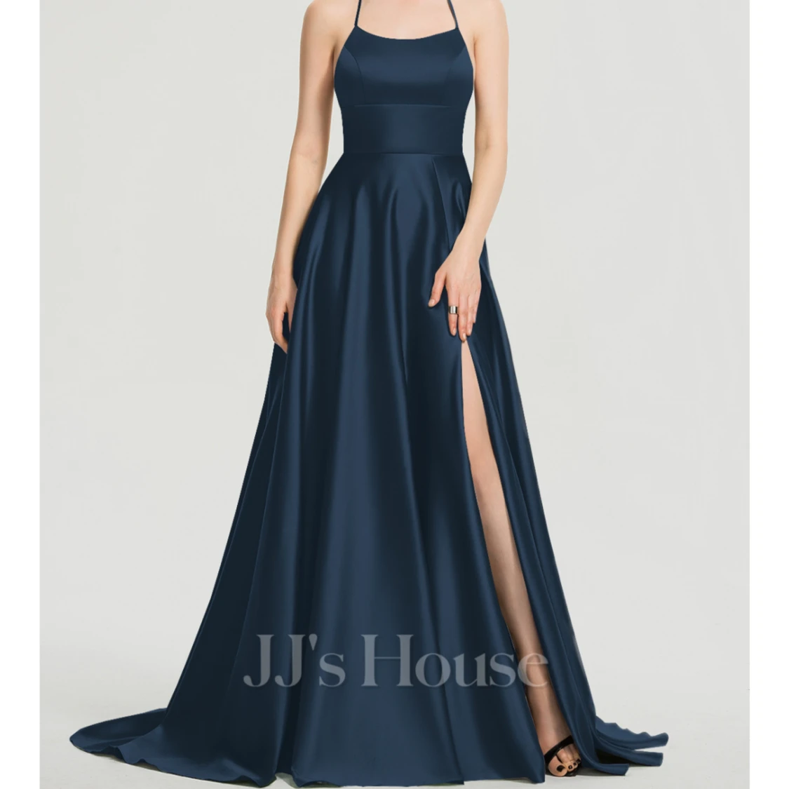 Mörkblå balklänning med snörning