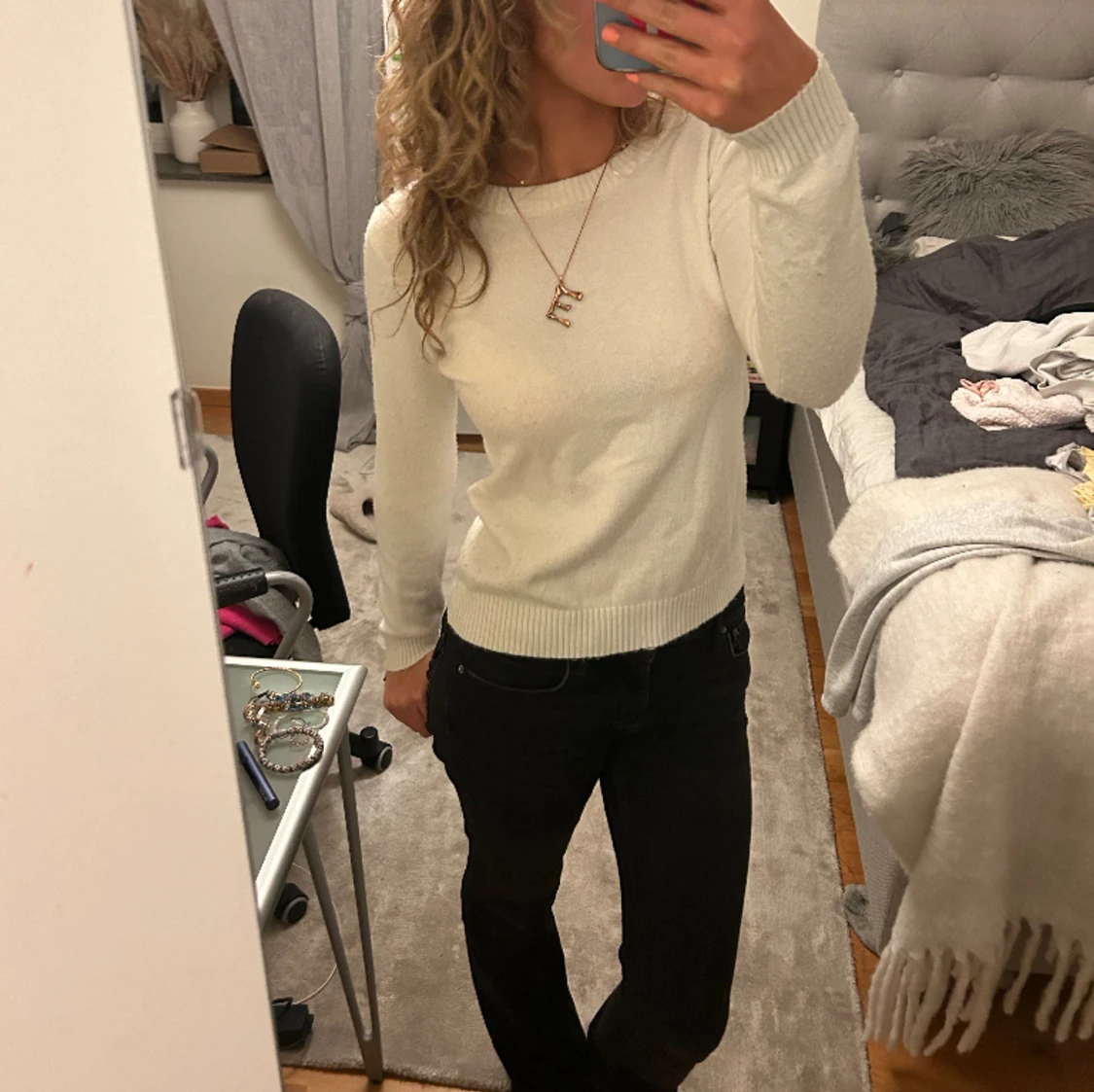 Vit stickad tröja - 90