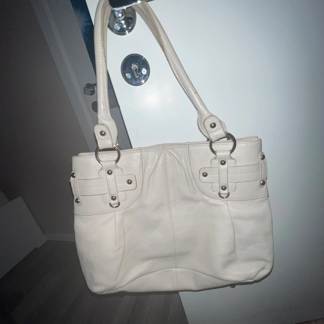 Vit vintage läder handväska  - 91