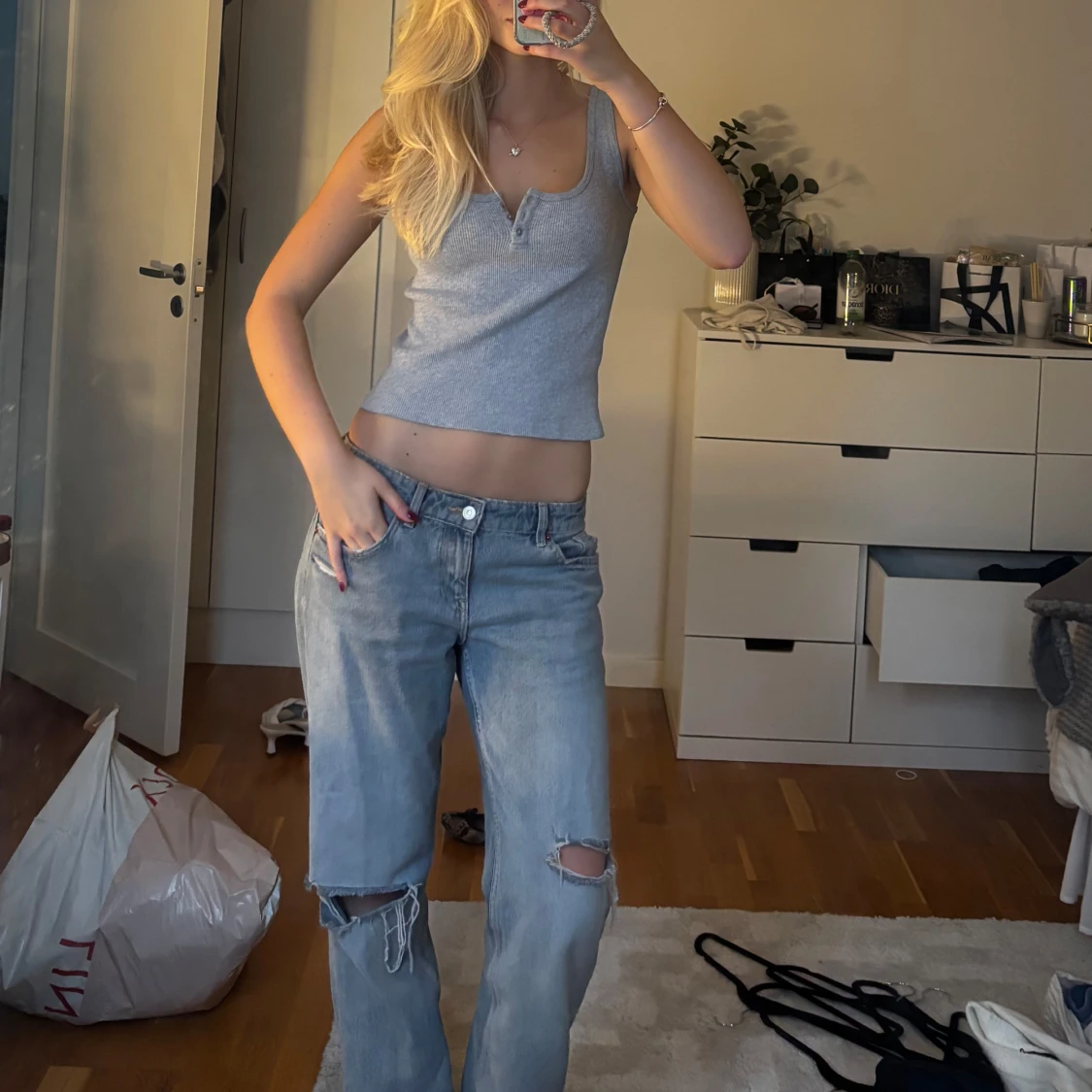 Ljusgrå ribbad linnetopp brandy Melville