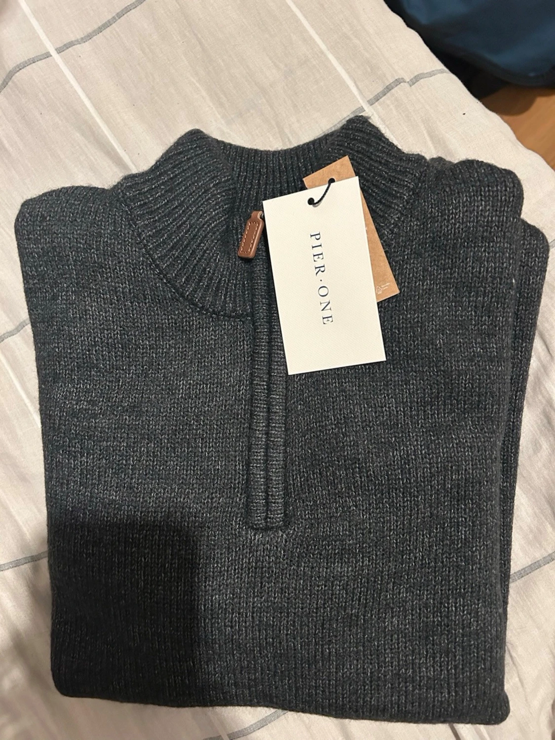 Mörkgrå stickad polotröja Pier One - 3