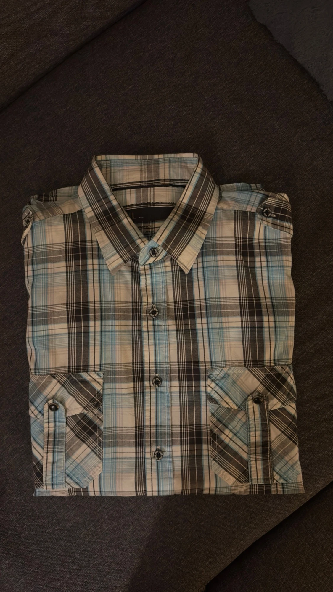 Blårutig kortärmad skjorta från SKIL - 1