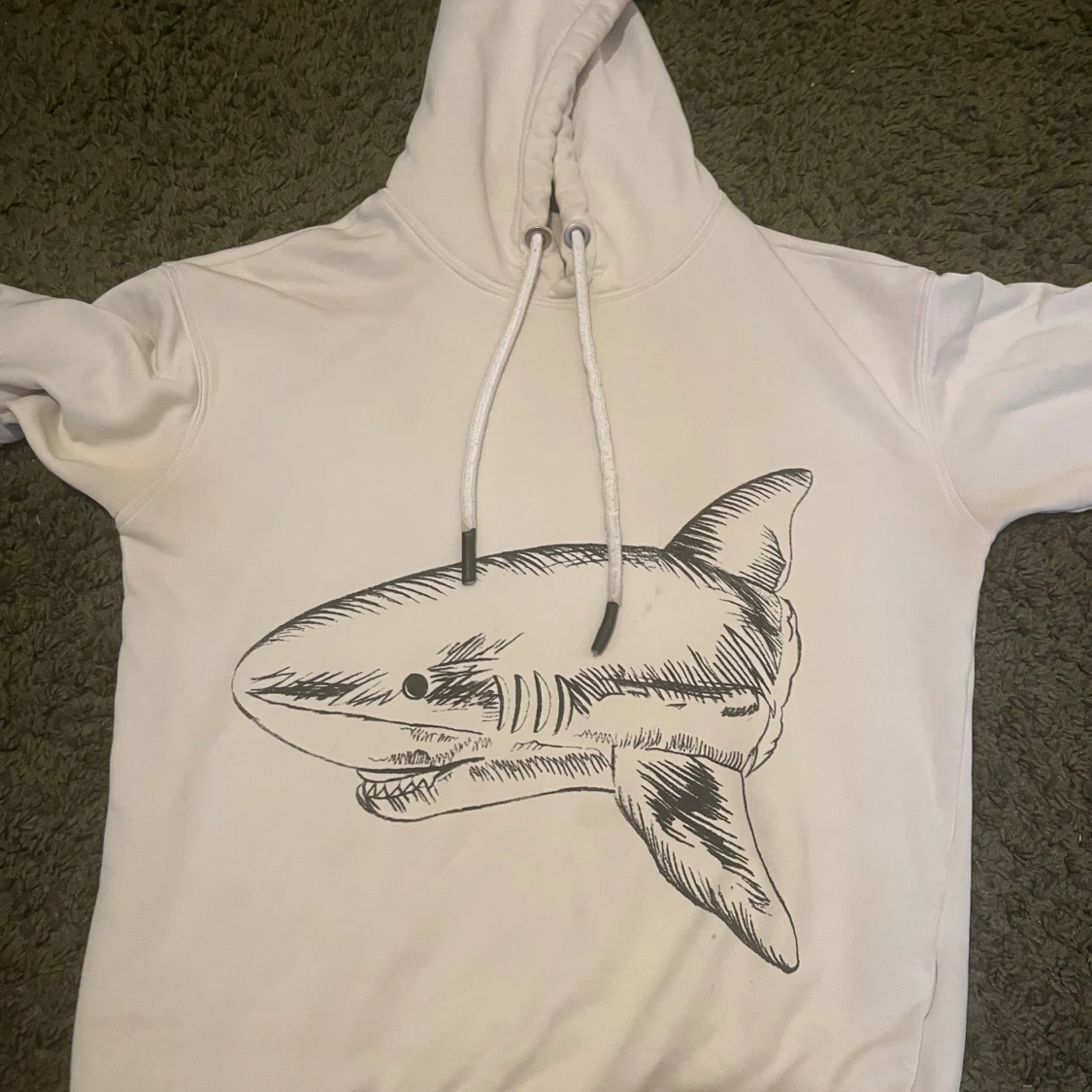 Vit hoodie med hajtryck från Palm Angels