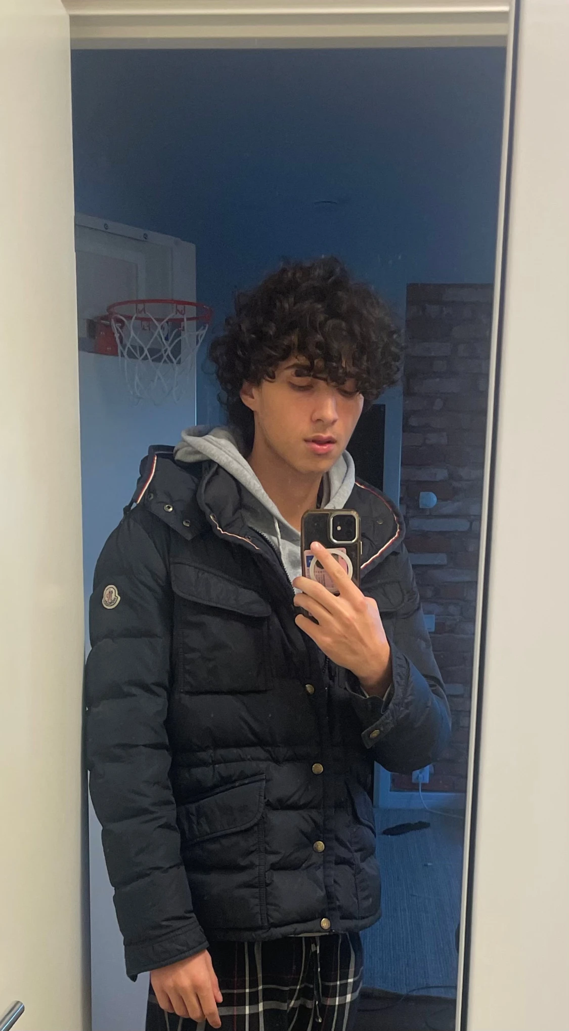 Mörkblå Moncler dunjacka med huva - 4