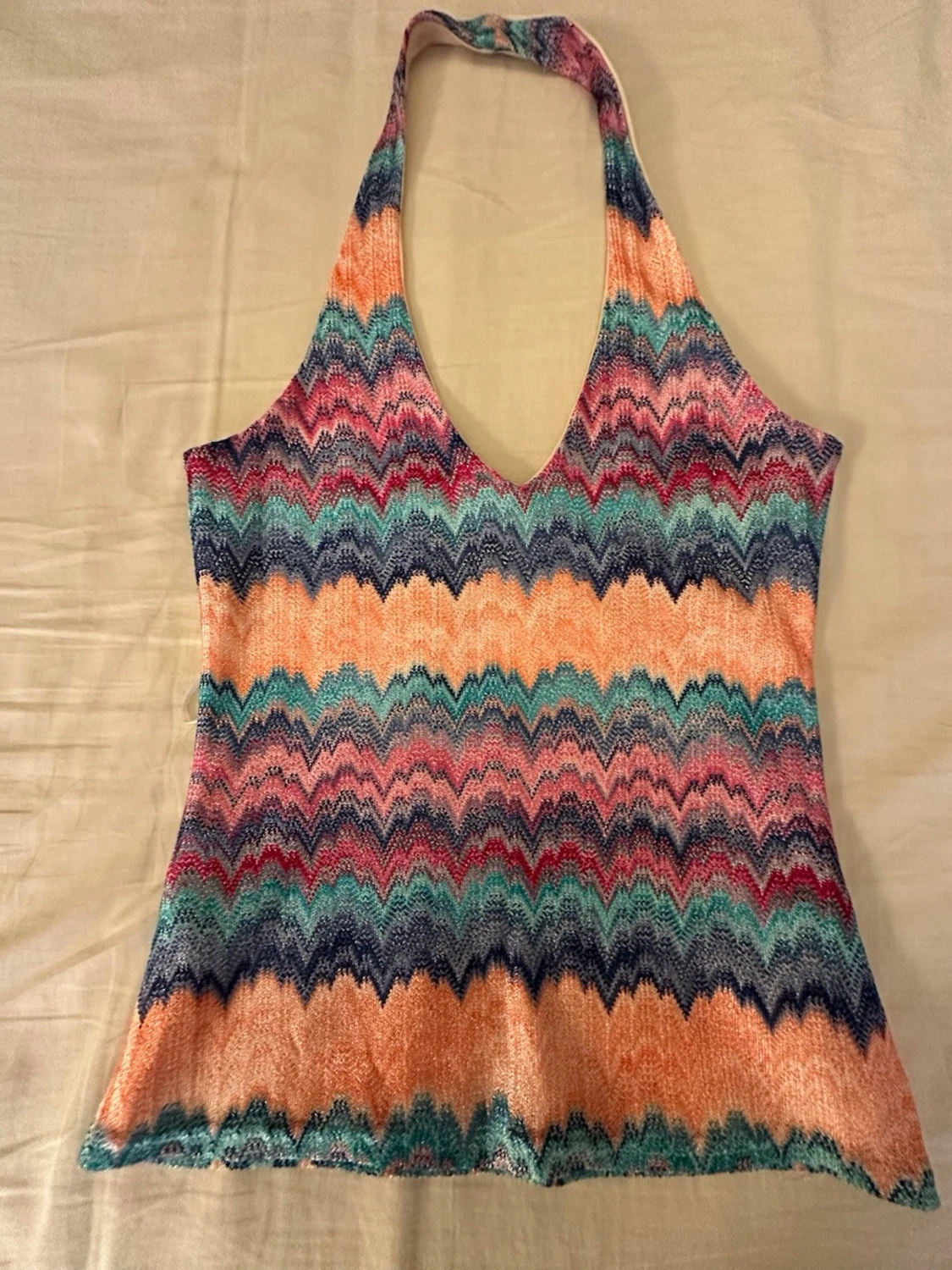 Färgglad halterneck linnetopp - 1