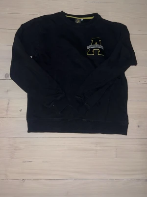 AIK Merch - Svart sweatshirt från AIK Hockey med gul och vit broderad logga och texten 'Stockholm' på bröstet. Tröjan har rund halsringning och ribbade muddar. Perfekt för dig som vill visa ditt AIK-stöd med stil.