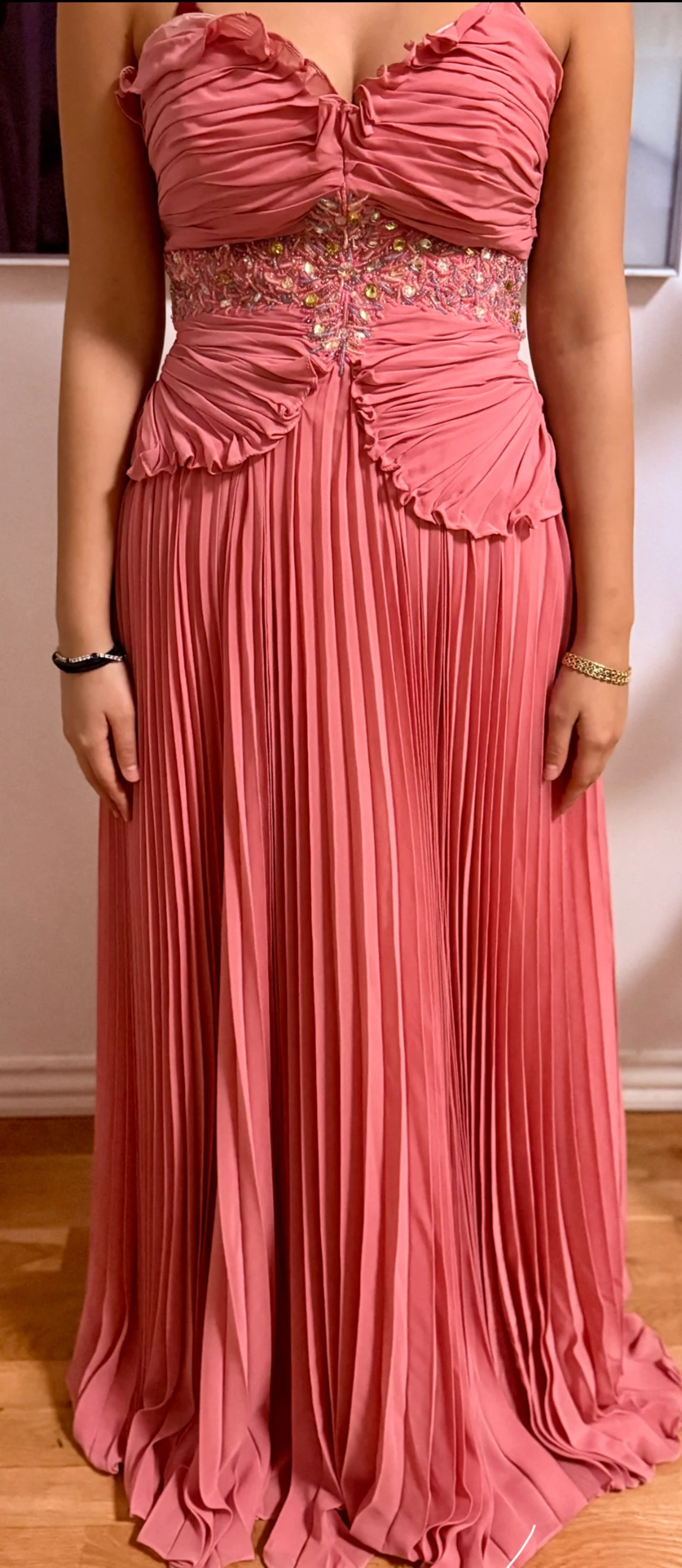 Rosa långklänning med rhinestones - 1