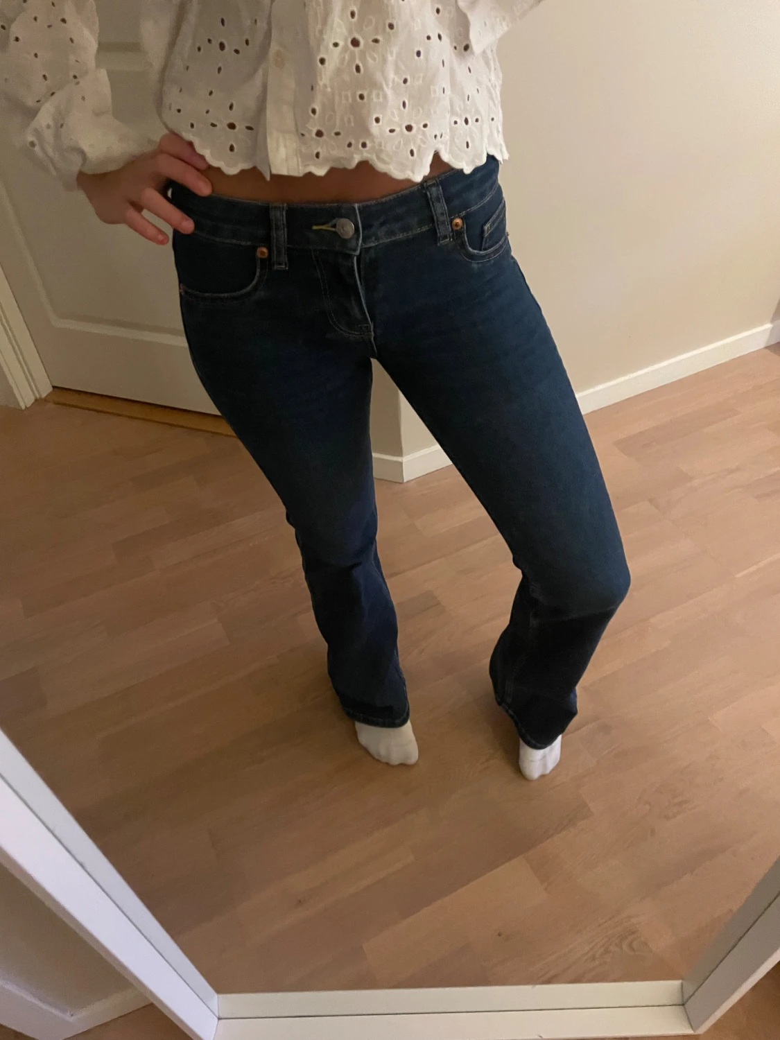 Blåa low waist bootcut jeans - 2