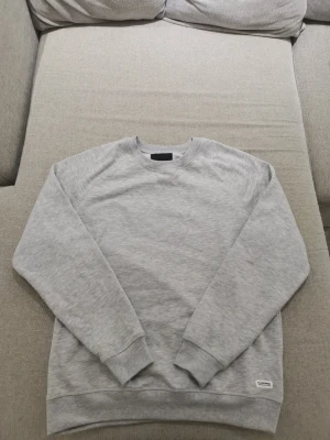 Grå sweatshirt från 157, storlek L - En stilren grå sweatshirt från 157 i storlek L. Tröjan har rund halsringning, ribbade muddar vid ärmar och nederkant samt en liten diskret logga nertill. Perfekt för en avslappnad och enkel look. Har använts vid 2 tillfällen, är i jättebra skick 