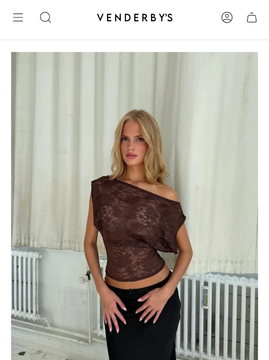 Brun spetsig oneshoulder topp Venderby’s