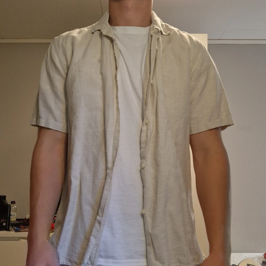 Beige kortärmad linneskjorta Zara - 1