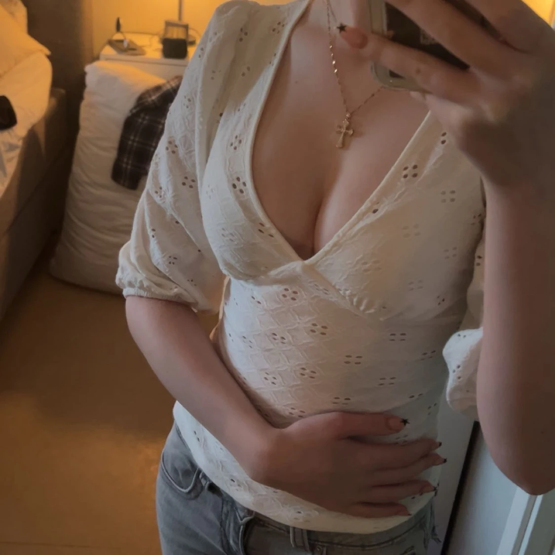 Vit omlottblus med puffärm - 3